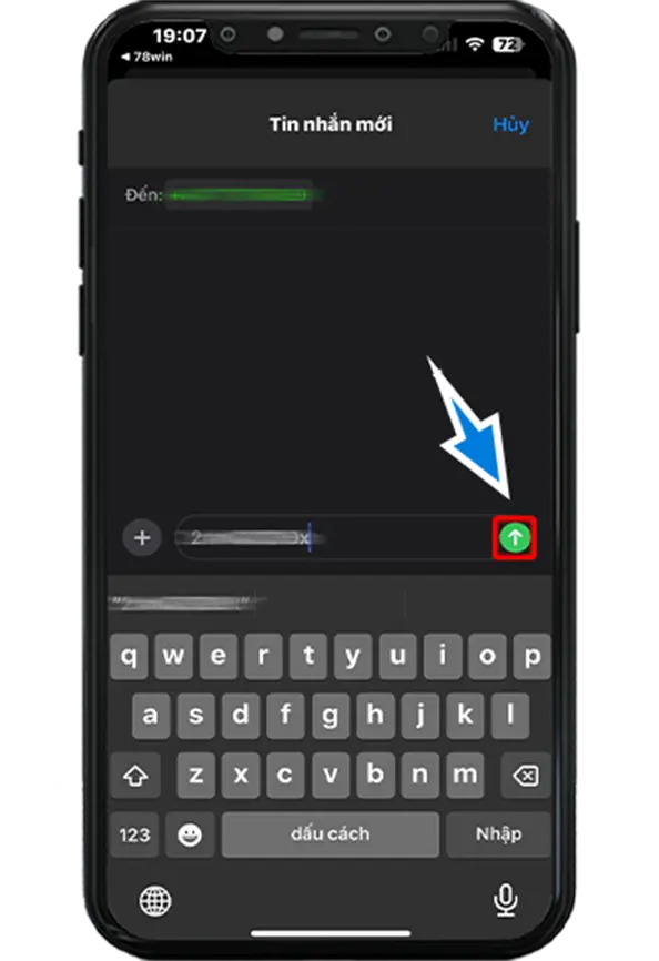 Bước 6 : Đến Mục Gửi Tin Nhắn SMS Của Điện Thoại, Dùng SĐT Đăng Ký Tài khoản , Gửi Nội Dung Tin Nhắn Vừa Sao Chép Đến SĐT Của Hệ Thống